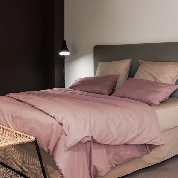 Parure de lit 260x240 cm et 50x70 cm 100% coton lavé PALACE rose 3 pièces