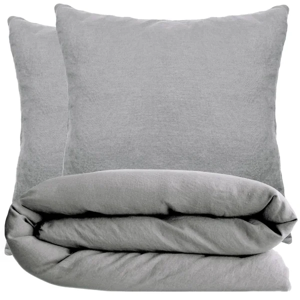 Parure de lit 260x240 cm et 65x65 cm 100% coton lavé PALACE gris acier 3 pièces