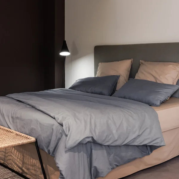 Parure de lit 260x240 cm et 65x65 cm 100% coton lavé PALACE gris acier 3 pièces