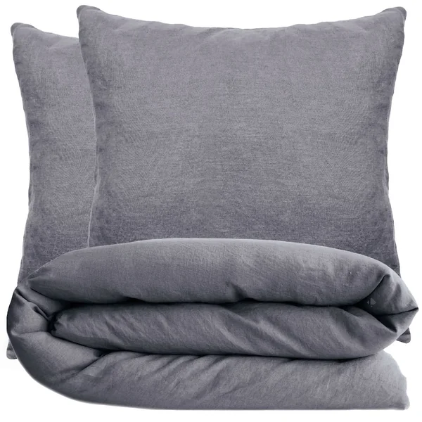 Parure de lit 260x240 cm et 65x65 cm 100% coton lavé PALACE gris brume 3 pièces