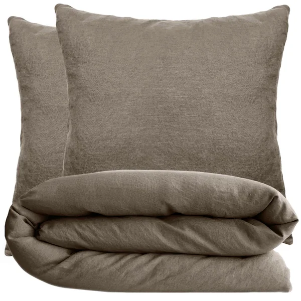 Parure de lit 260x240 cm et 65x65 cm 100% coton lavé PALACE marron tabac 3 pièces