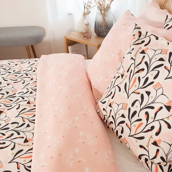 Parure de lit 260x240 cm Satin de coton JOY Rose 3 pièces