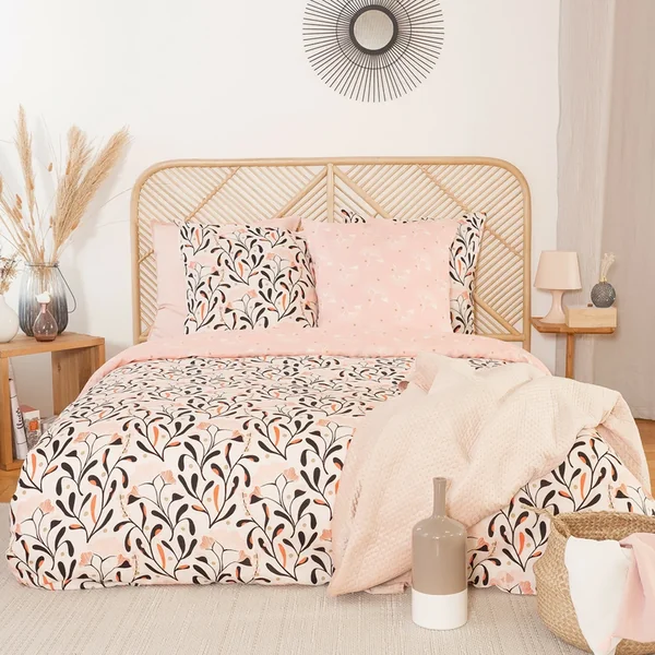 Parure de lit 260x240 cm Satin de coton JOY Rose 3 pièces