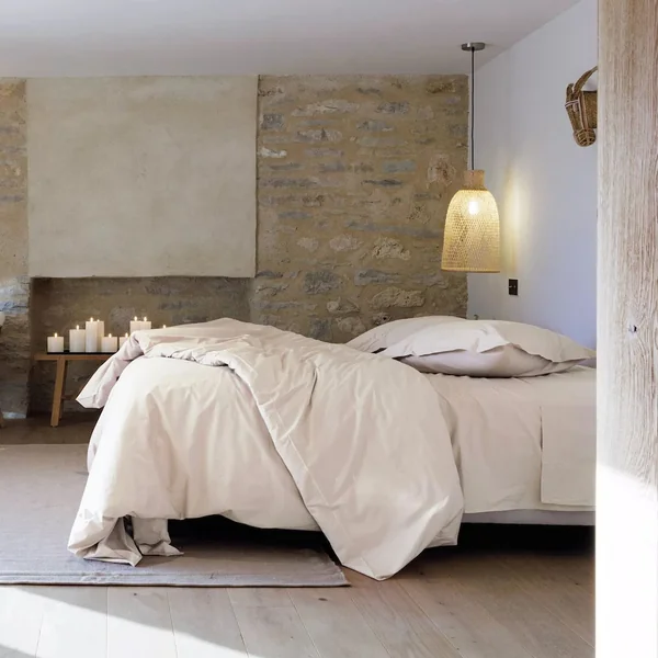 Parure de lit 260x240 cm set 50x70 cm percale MANOIR blanc Naturel