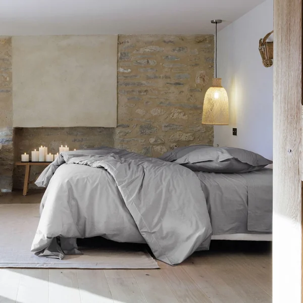 Parure de lit 260x240 cm set 50x70 cm percale MANOIR gris Acier