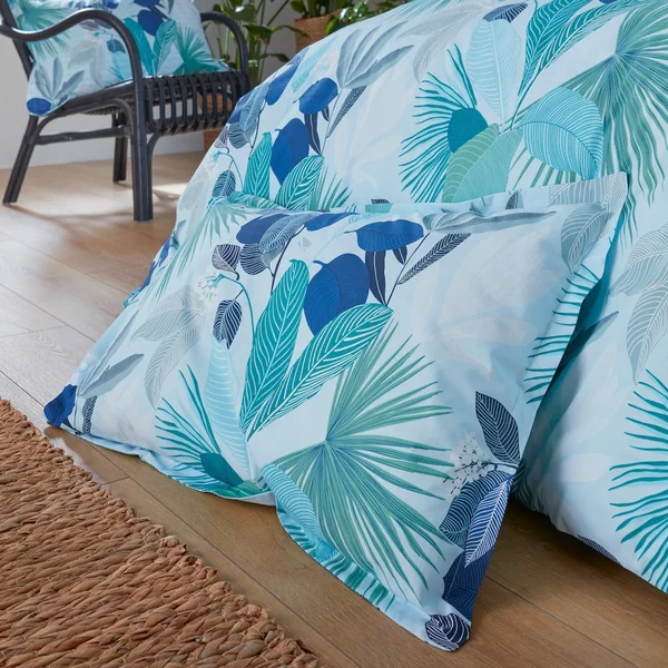 Parure de lit 260x240 cm taies 50x70 cm percale de coton MOOREA PACIFIC bleu/vert 3 pièces