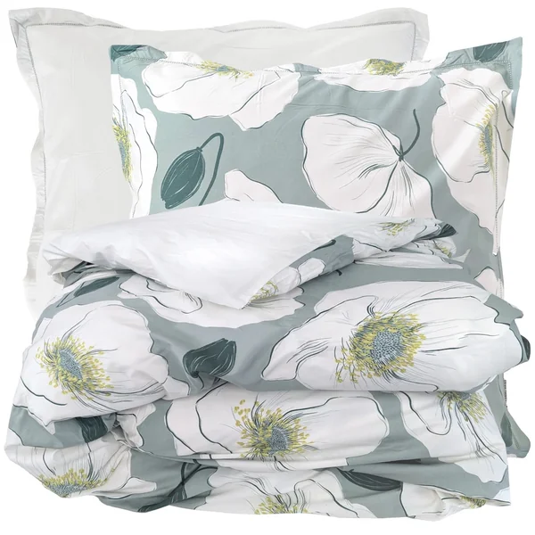 Parure de lit 260x240 cm taies 65x65 cm percale de coton ADELE vert céladon 3 pièces