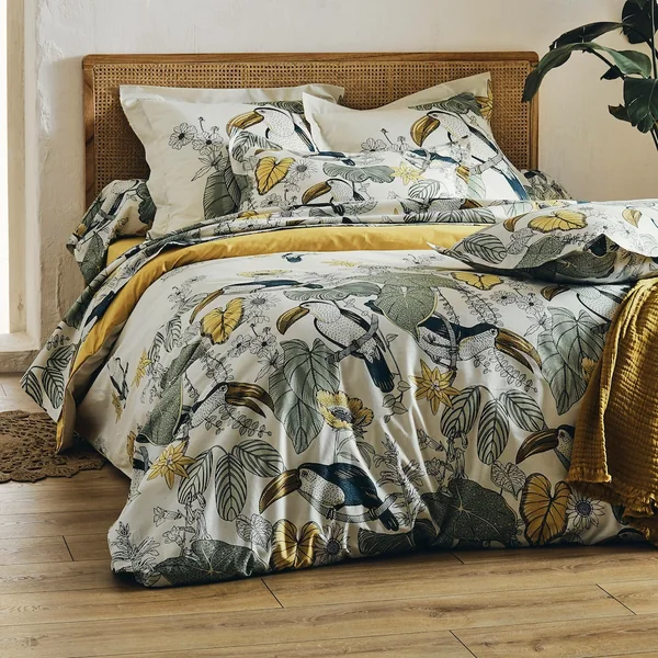 Parure de lit 280x240 cm 50x70 cm 100% coton TOCO vert 3 pièces