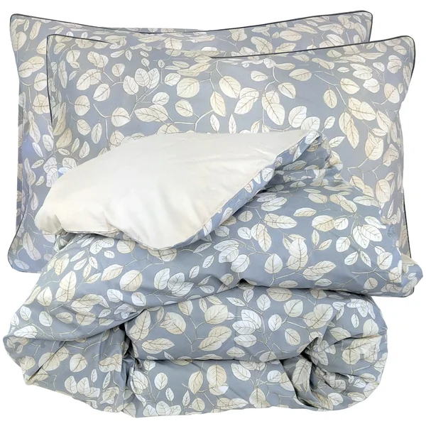 Parure de lit 280x240 cm 50x70 cm percale de coton LISON Gris 3 pièces