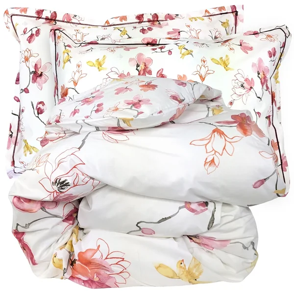 Parure de lit 280x240 cm 50x70 cm percale ELISA Rose 3 pièces