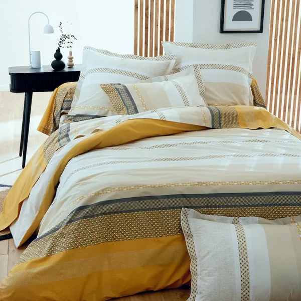 Parure de lit 280x240 cm 50x70 cm percale MARLOW Miel 3 pièces