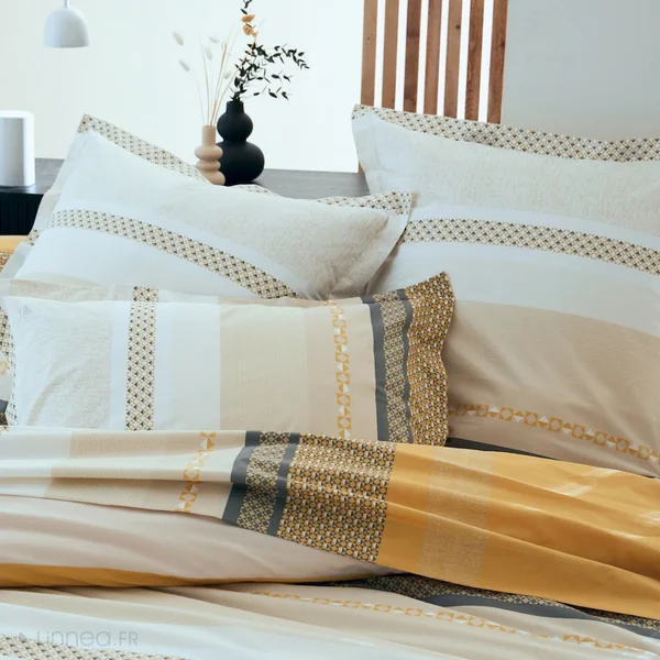 Parure de lit 280x240 cm 50x70 cm percale MARLOW Miel 3 pièces