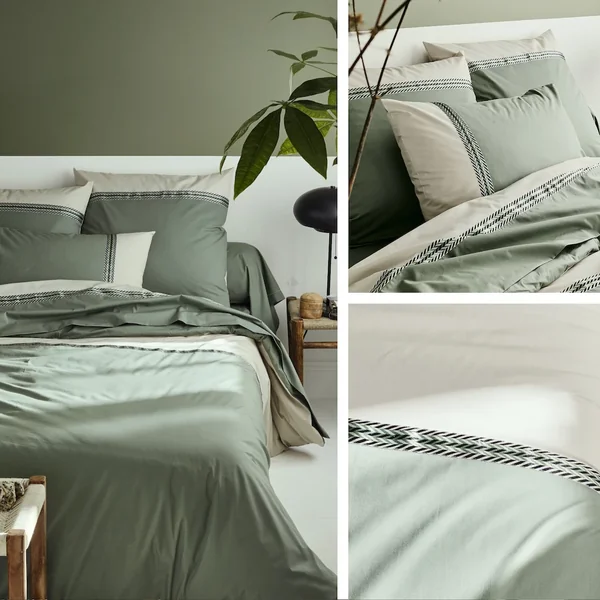 Parure de lit 280x240 cm 50x70 cm percale NOA vert Kaki 3 pièces