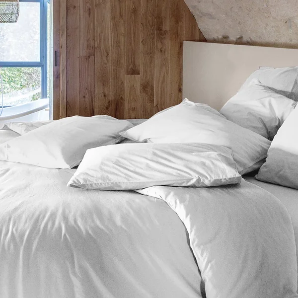 Parure de lit 280x240 cm et 65x65 cm 100% coton lavé PALACE blanc neige 3 pièces