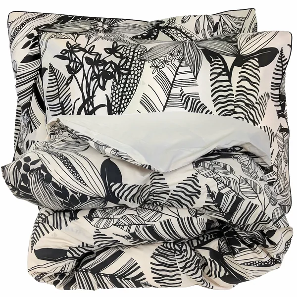 Parure de lit 280x240 cm taies 50x70 cm percale de coton ALBA beige/noir 3 pièces