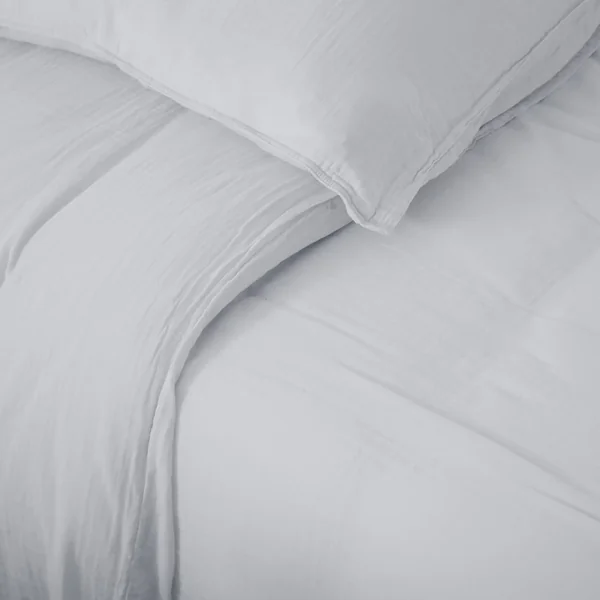Parure de lit 3 pièces 240x220 cm et 50x70 cm mousseline de coton MILOS blanc neige