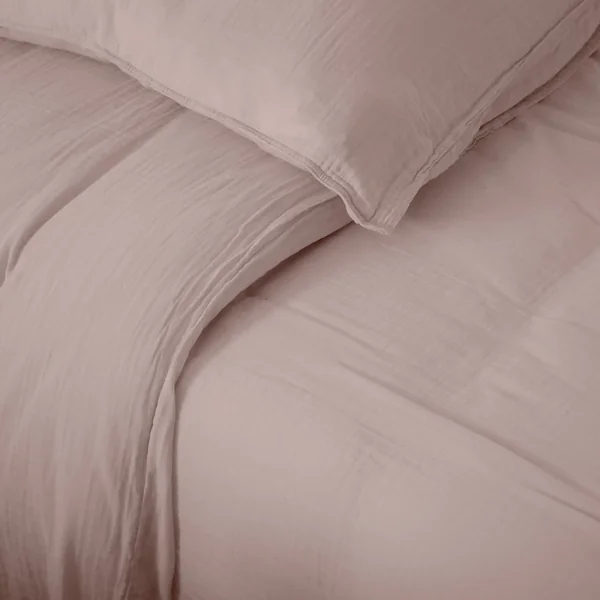 Parure de lit 3 pièces 240x220 cm et 65x65 cm mousseline de coton MILOS rose