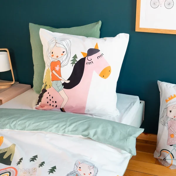 Parure de lit enfant 140x200 cm TESS RANDO 100% coton vert 2 pièces