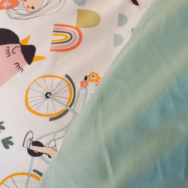 Parure de lit enfant 140x200 cm TESS RANDO 100% coton vert 2 pièces