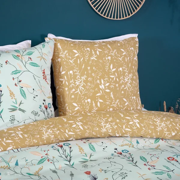 Parure de lit FLORISSANE 240x220 cm 100% polyester microfibre vert 3 pièces
