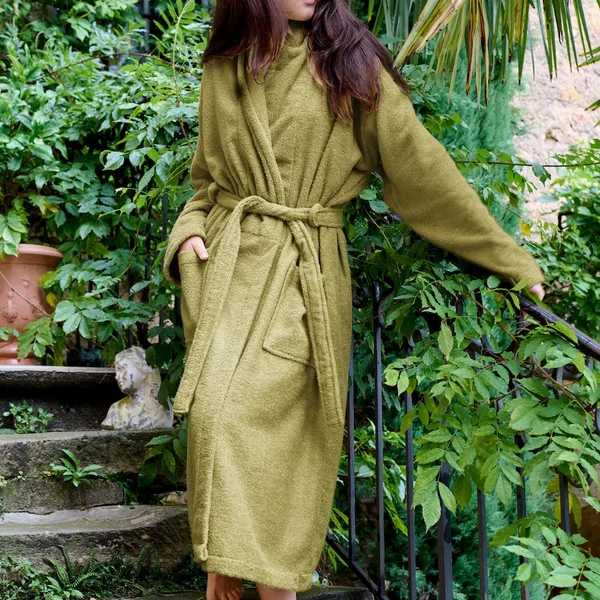 Peignoir col châle NAIA éponge coton taille S vert jasmin