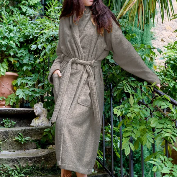 Peignoir col châle NAIA éponge coton taille XL beige lin