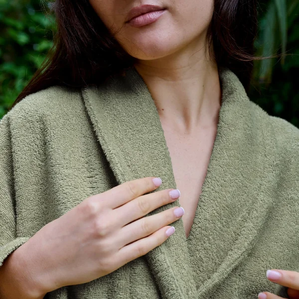 Peignoir col châle NAIA éponge coton taille XL vert olive