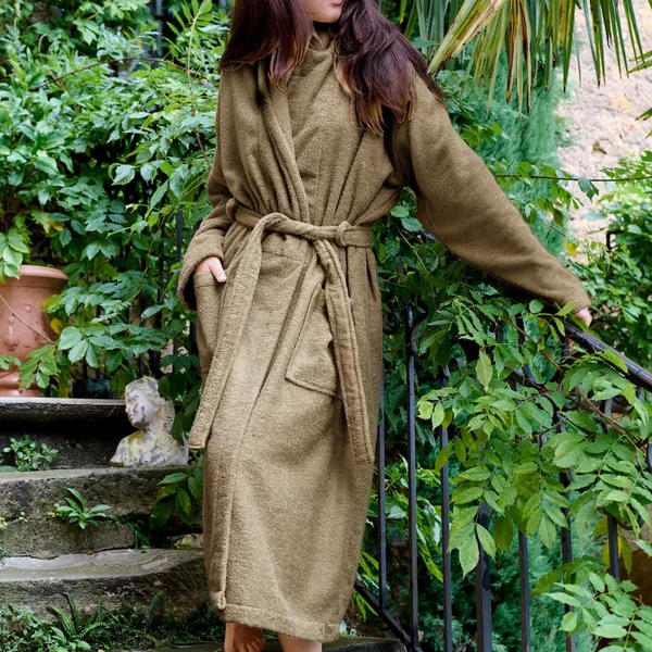 Peignoir col châle NAIA éponge coton taille XXL marron camel