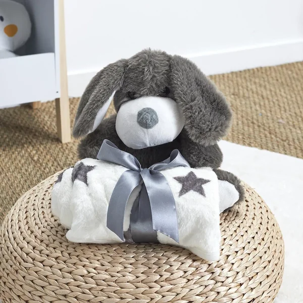 Peluche chien gris 20cm avec plaid 70x70 cm collection LITTLE CANDY gris