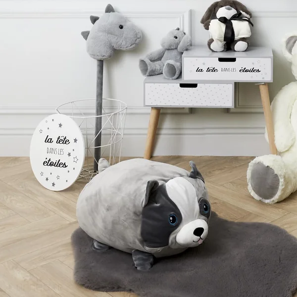 Peluche coussin en polyester personnage chien 30x30 cm collection PETS gris aux yeux bleus