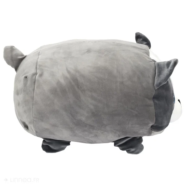 Peluche coussin en polyester personnage chien 30x30 cm collection PETS gris aux yeux bleus
