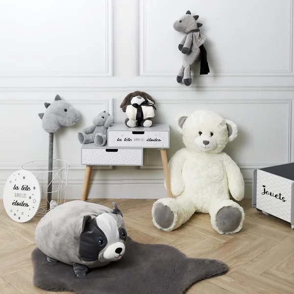 Peluche coussin en polyester personnage chien 30x30 cm collection PETS gris aux yeux bleus