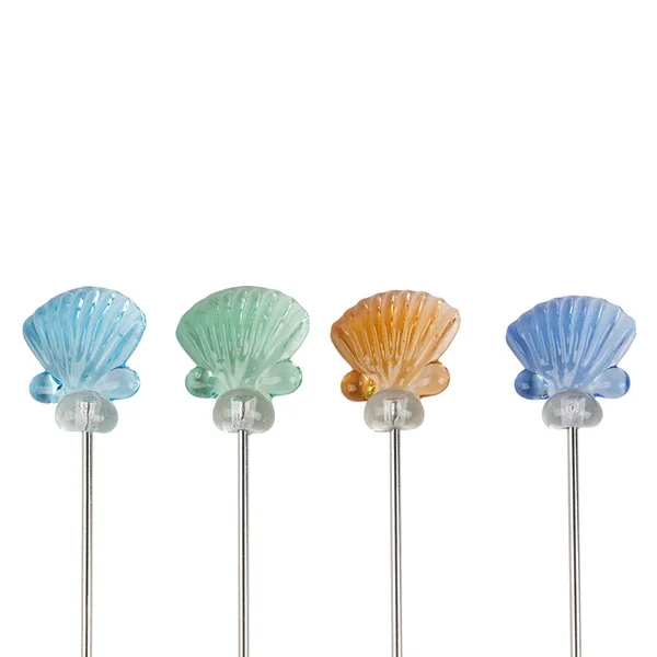 Piques à cocktail coquillage x4 en inox et verre multicolore