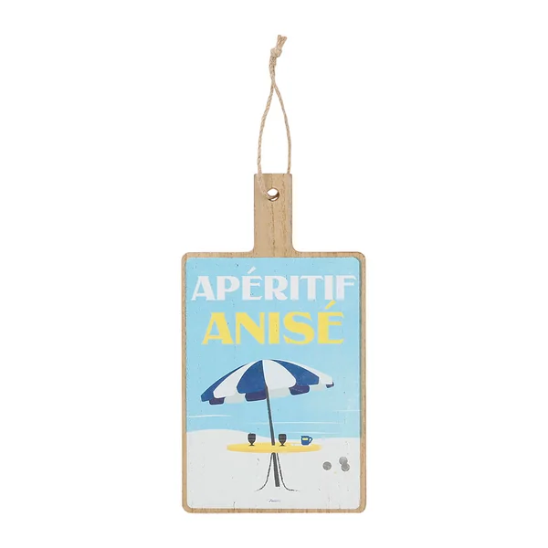 Planche a découper plage en panneau de bois bleu et jaune14x26 - Pastis