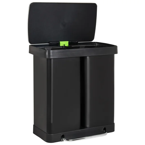 Poubelle à double pédale 60 L ECOSORT Métal Noir