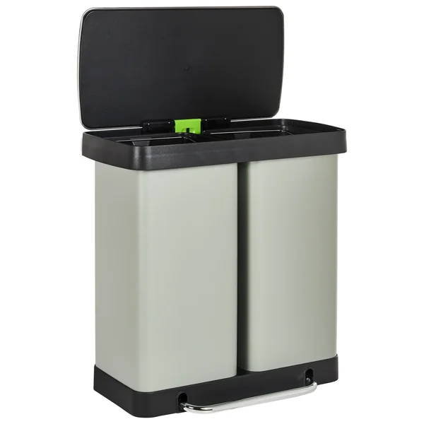 Poubelle à double pédale 60 L ECOSORT Métal Vert clair