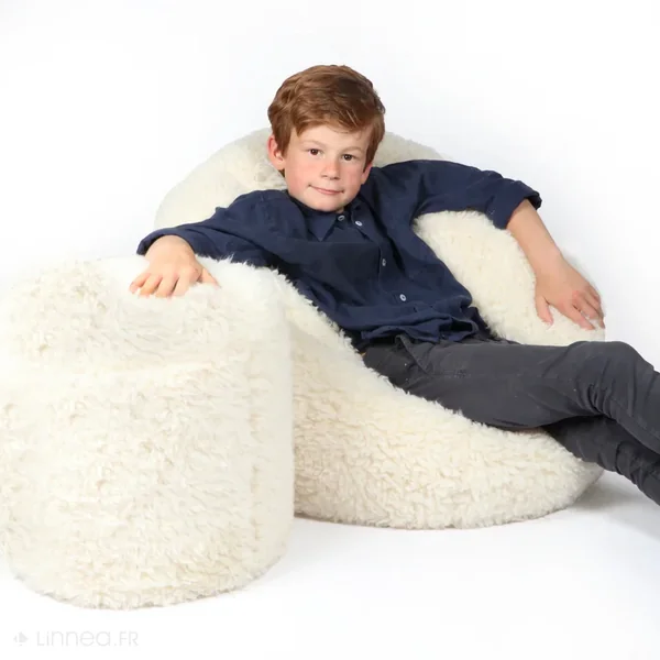 Pouf medium polyester et fausse fourrure collection SOFT ANIMALS mouton avec garnissage