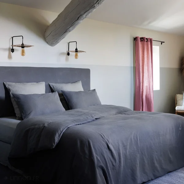 Rideau 8 œillets 140x280 cm OPERA DECO 50% lin et 50% coton rose
