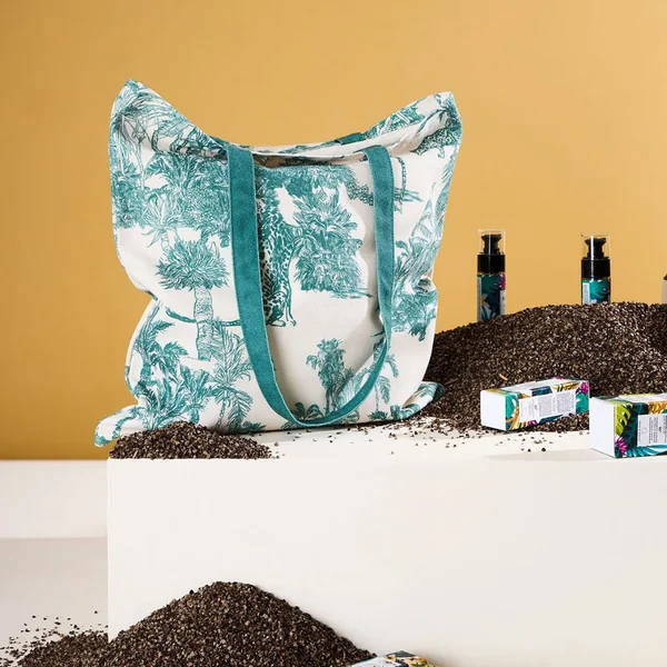 Sac tote bag en coton écru et palmiers émeraude - Mocoa