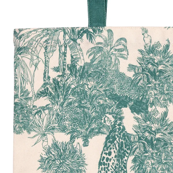 Sac tote bag en coton écru et palmiers émeraude - Mocoa