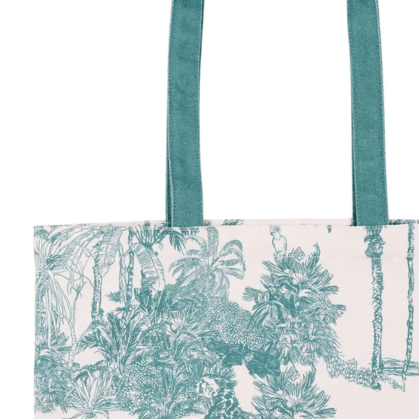 Sac tote bag en coton écru et palmiers émeraude - Mocoa