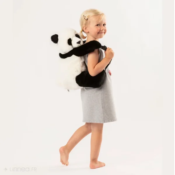 Sac à dos en acrylique 40x47 cm collection SOFT ANIMALS panda noir et blanc