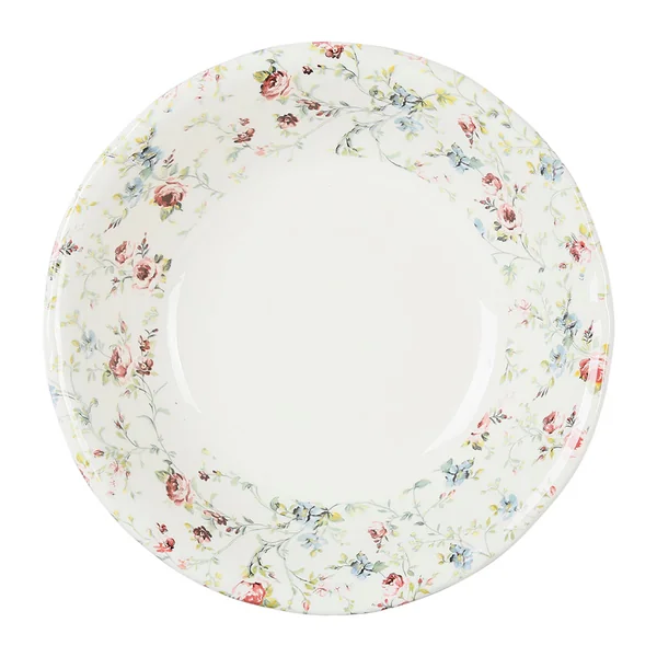 Saladier en faïence blanc et multicolore - fleurs champs