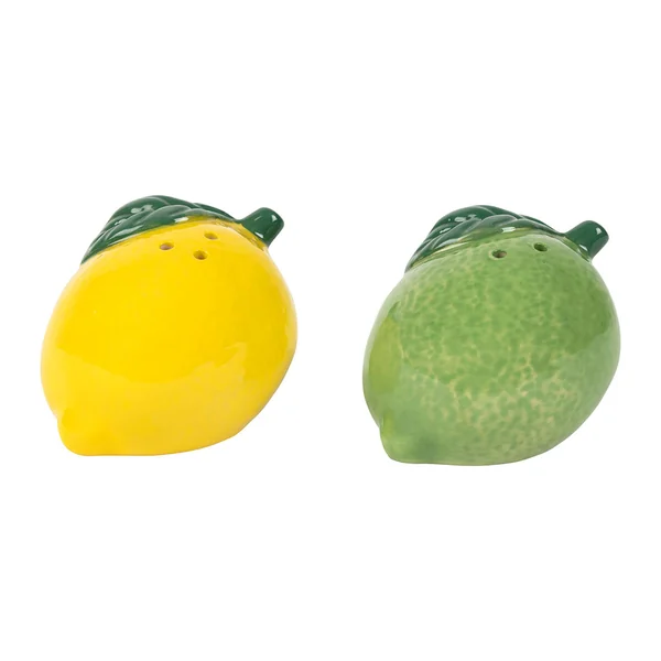 Salière et poivrière citron avec plateau en grès jaune et vert - Medi