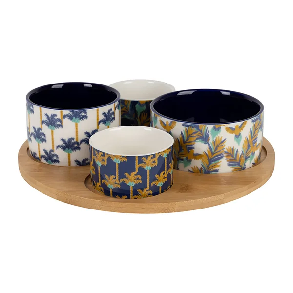 Service apéritif 4 pièces en porcelaine et bambou palmier - Mocoa