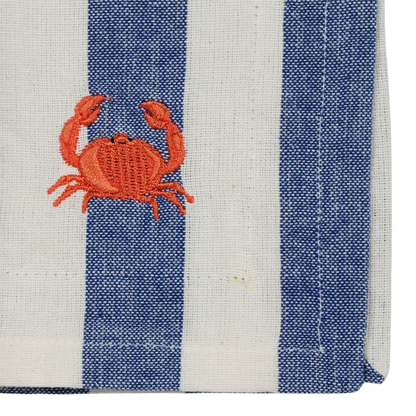 Serviettes de table x4 en coton rayé bleu, jaune, corail et vert 45x45cm - Plouf&Sun