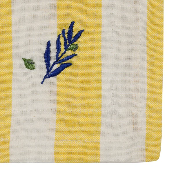 Serviettes de table x4 en coton rayé bleu, jaune, corail et vert 45x45cm - Plouf&Sun