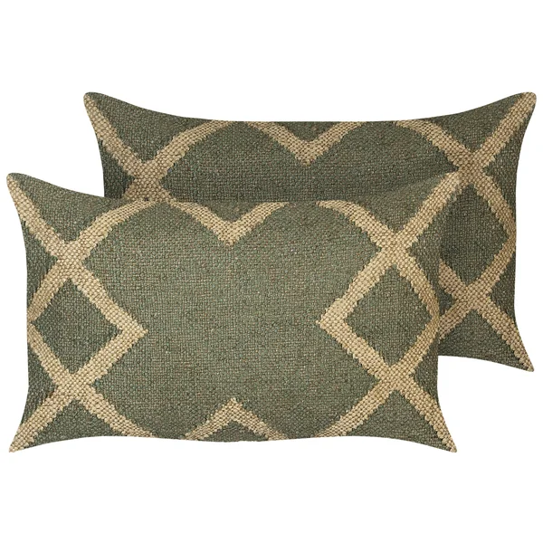 Set of 2 Decorative Cushions GOPI Jute 30 x 50 cm Green Oriental Pattern