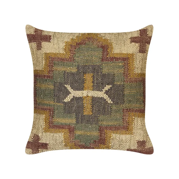 Set of 2 Decorative Cushions PULICAT Jute 45 x 45 cm Green Oriental Pattern