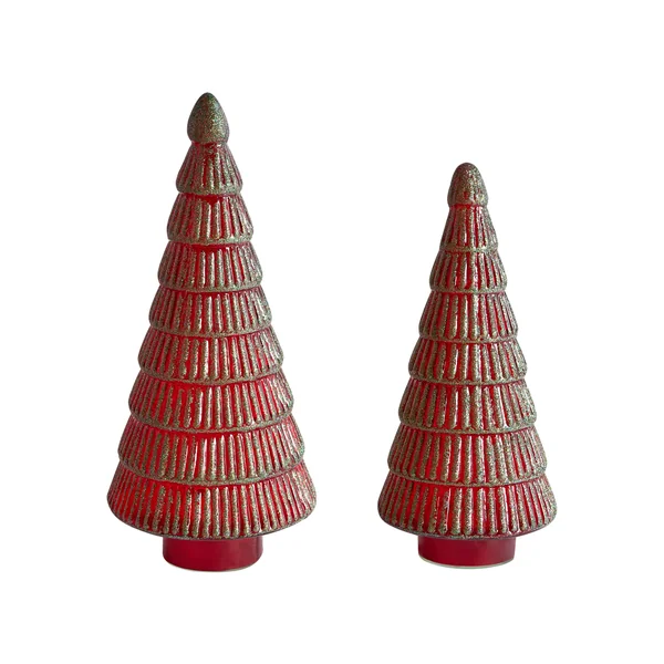 Set of 2 Figurines PURUVESI Christmas Tree 31/36 cm Red/ Green
